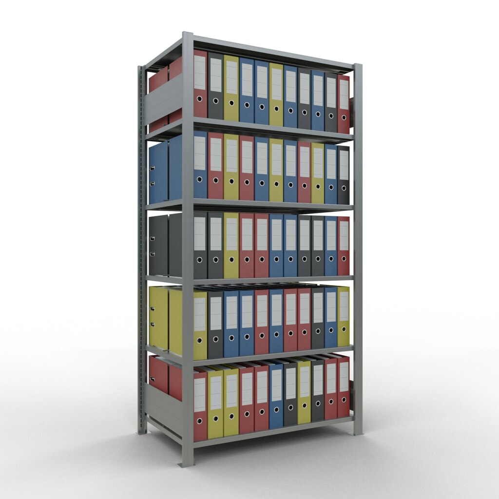 Rayonnage de bureau SCHULTE travée de base, utilisable des deux côtés, avec butées centrales, CT 150 kg, HxlxP 2 000 x 1 000 x 600 mm N° de l'image du produit 2 : Rayonnage de bureau SCHULTE travée de base, utilisable des deux côtés, avec butées centrales, CT 150 kg, HxlxP 2 000 x 1 000 x 600 mm