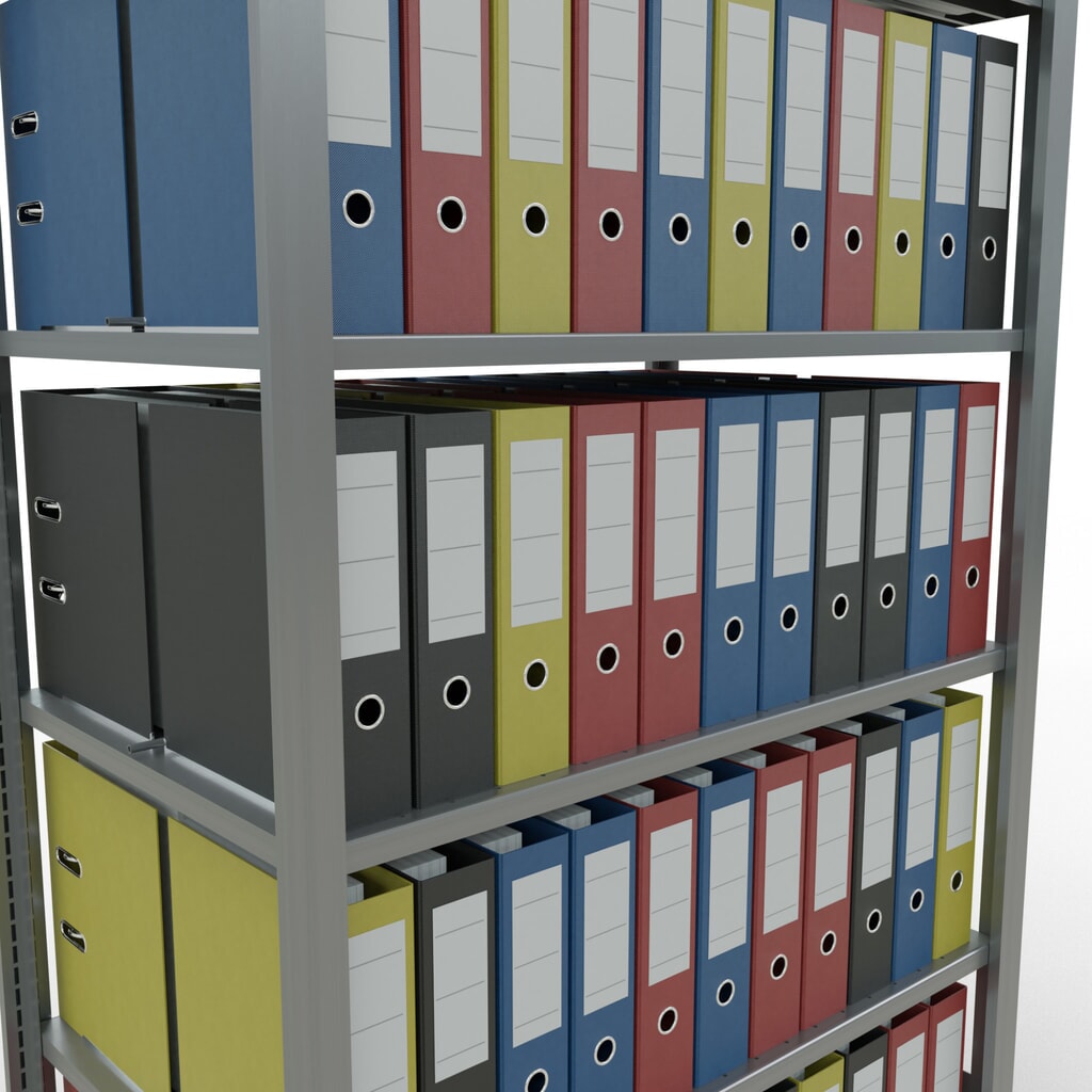 N° de l'image du produit 3 : Rayonnage de bureau SCHULTE travée de base, utilisable des deux côtés, avec butées centrales, CT 150 kg, HxlxP 2 000 x 1 000 x 600 mm