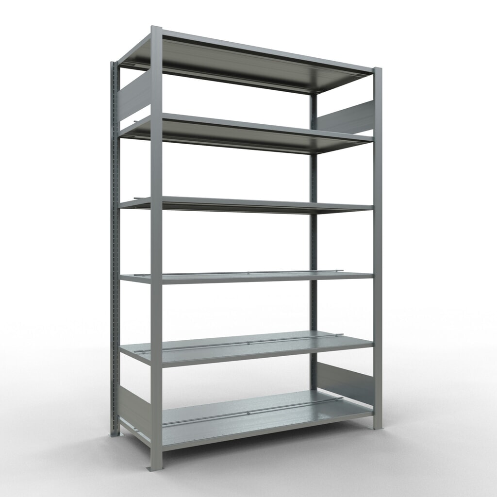 Rayonnage de bureau SCHULTE travée de base, utilisable des deux côtés, avec butées centrales, CT 150 kg, HxlxP 2 000 x 1 300 x 600 mm Illustration du produit: Rayonnage de bureau SCHULTE travée de base, utilisable des deux côtés, avec butées centrales, CT 150 kg, HxlxP 2 000 x 1 300 x 600 mm