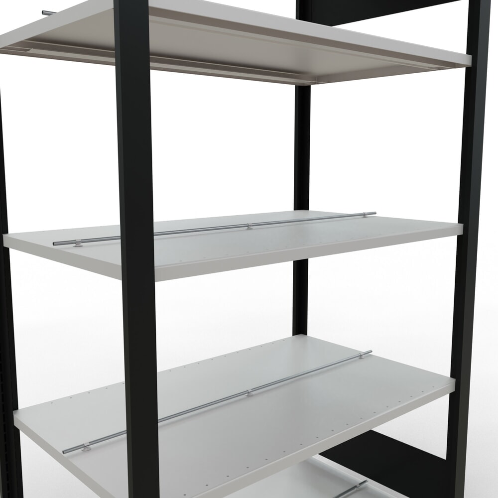 N° de l'image du produit 4 : Rayonnage de bureau SCHULTE travée de base, utilisable des deux cotés, avec butées centrales, CT 150 kg, noir, HxlxP 1 800 x 1 000 x 600 mm