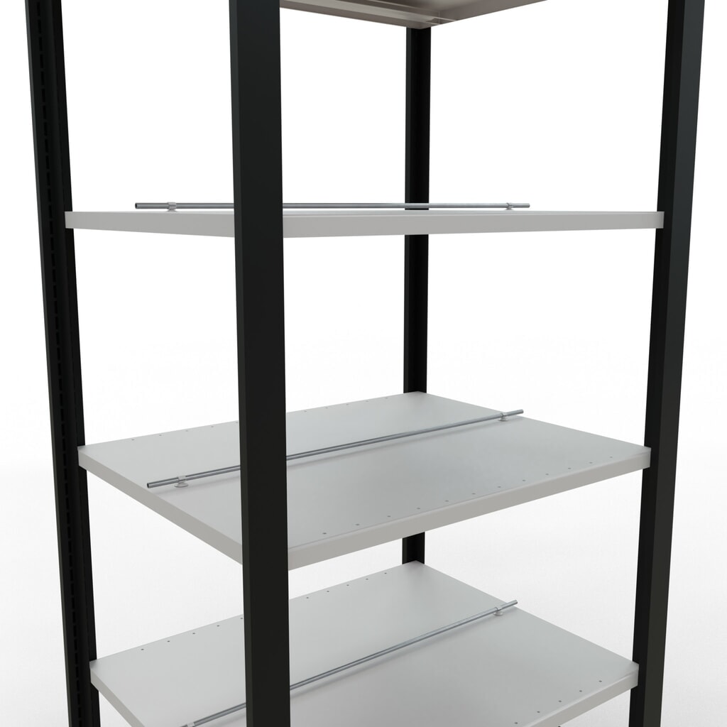 Rayonnage de bureau SCHULTE travée de base, utilisable des deux côtés, avec butées centrales, CT 150 kg, noir, HxlxP 2 000 x 750 x 600 mm N° de l'image du produit 4 : Rayonnage de bureau SCHULTE travée de base, utilisable des deux côtés, avec butées centrales, CT 150 kg, noir, HxlxP 2 000 x 750 x 600 mm