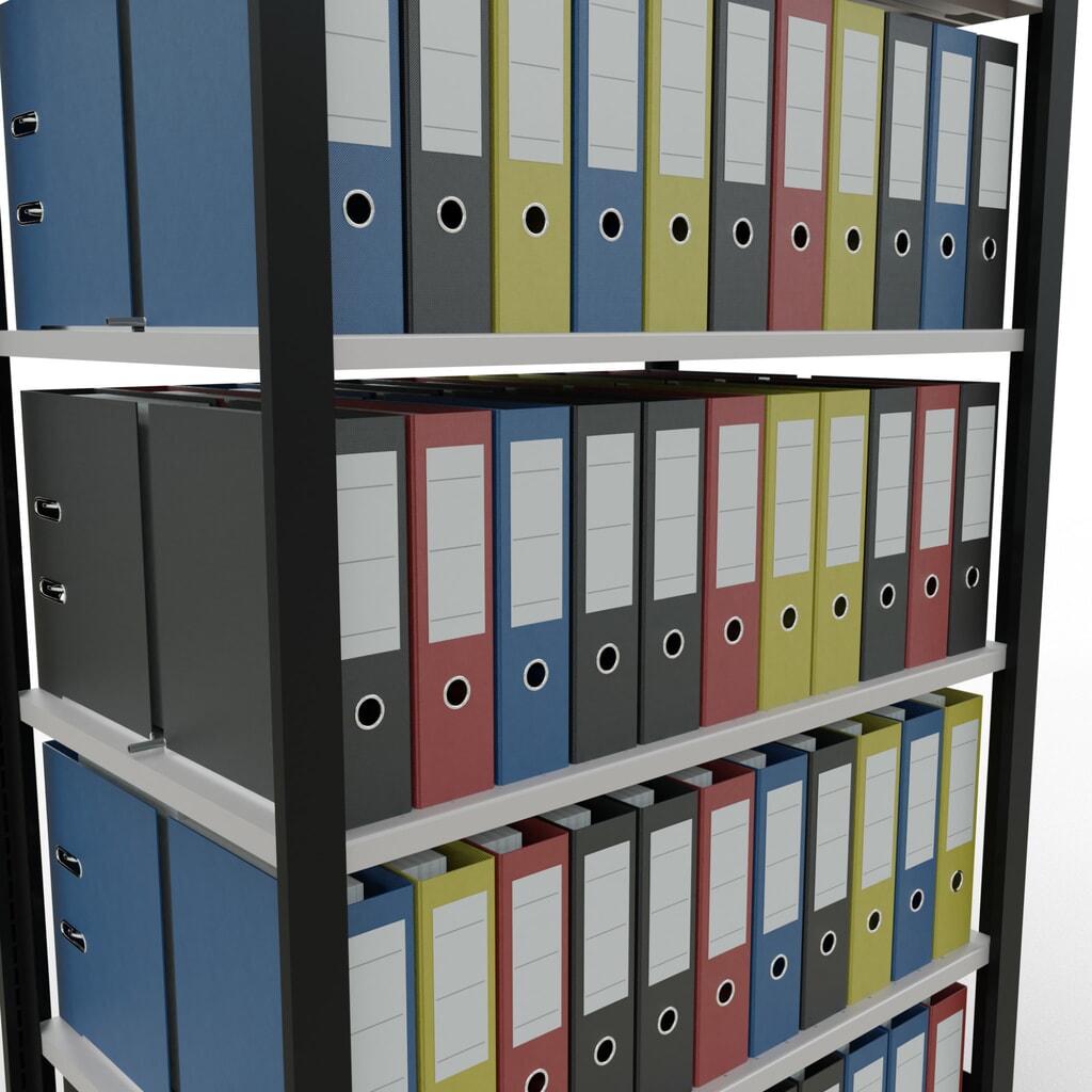N° de l'image du produit 3 : Rayonnage de bureau SCHULTE travée de base, utilisable des deux côtés, avec butées centrales, CT 150 kg, noir, HxlxP 2 000 x 1 000 x 600 mm