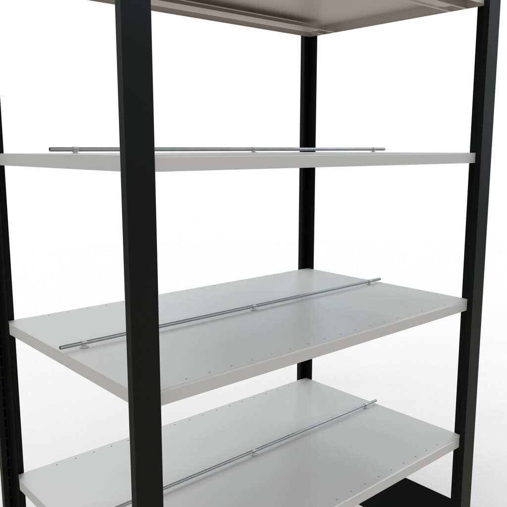 Rayonnage de bureau SCHULTE travée de base, utilisable des deux côtés, avec butées centrales, CT 150 kg, noir, HxlxP 2 000 x 1 000 x 600 mm N° de l'image du produit 4 : Rayonnage de bureau SCHULTE travée de base, utilisable des deux côtés, avec butées centrales, CT 150 kg, noir, HxlxP 2 000 x 1 000 x 600 mm