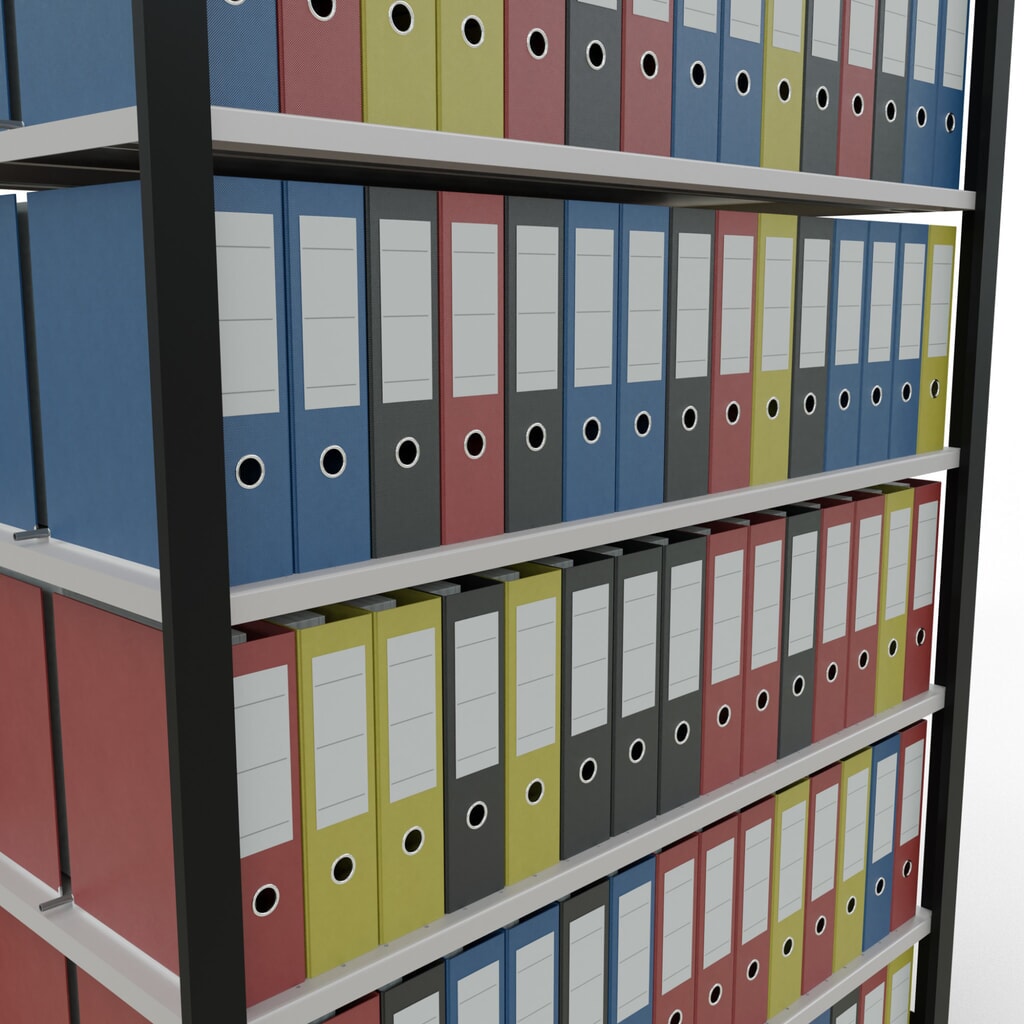 N° de l'image du produit 3 : Rayonnage de bureau SCHULTE travée de base, utilisable des deux cotés, avec butées centrales, CT 150 kg, noir, HxlxP 2 300 x 1 300 x 600 mm