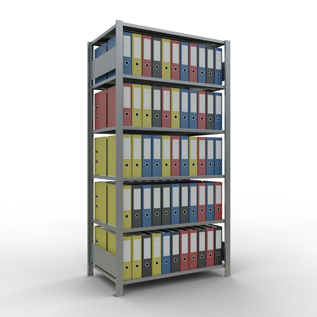 N° de l'image du produit 3 : Rayonnage de bureau SCHULTE travée de base, utilisable des deux côtés, sans butées centrales, CT 150 kg, HxlxP 2 000 x 1 000 x 600 mm