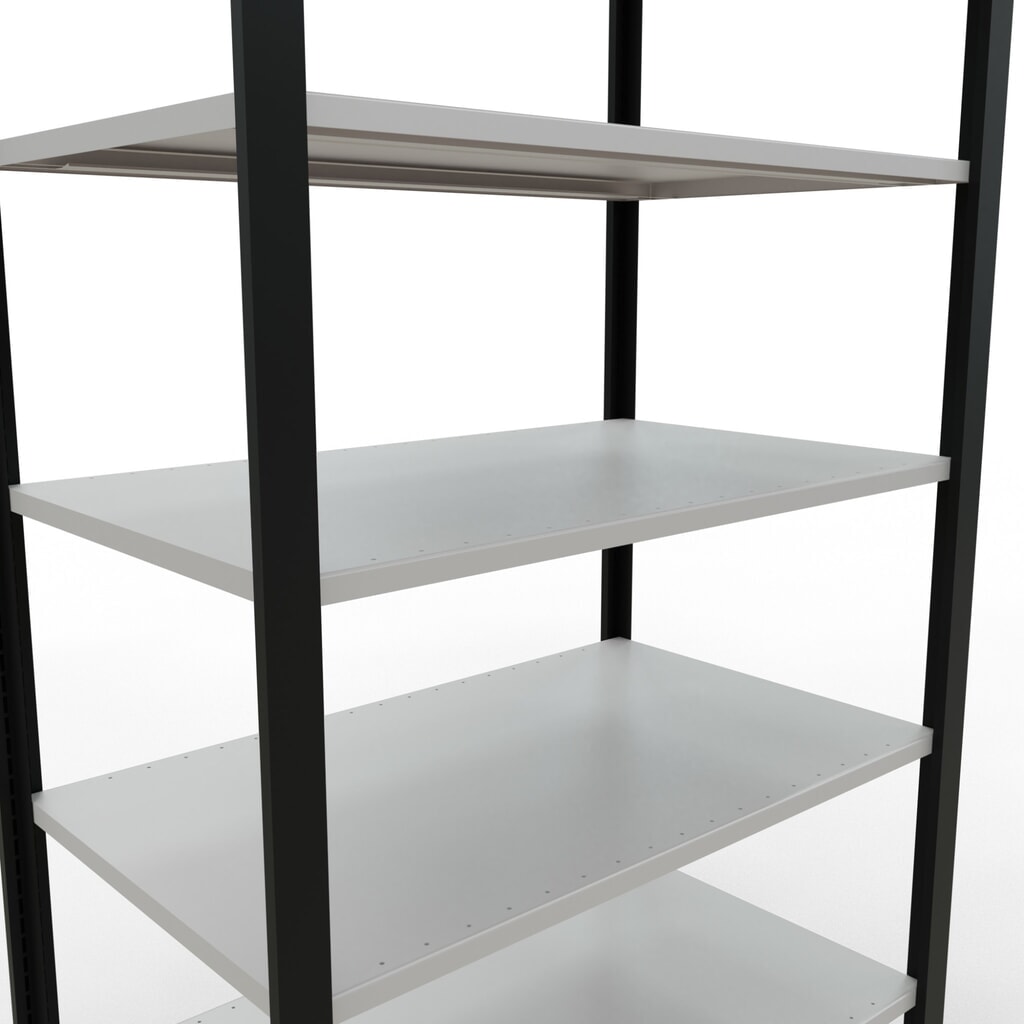 N° de l'image du produit 4 : Rayonnage de bureau SCHULTE travée de base, utilisable des deux côtés, sans butées centrales, CT 150 kg, noir, HxlxP 2 300 x 1 000 x 600 mm