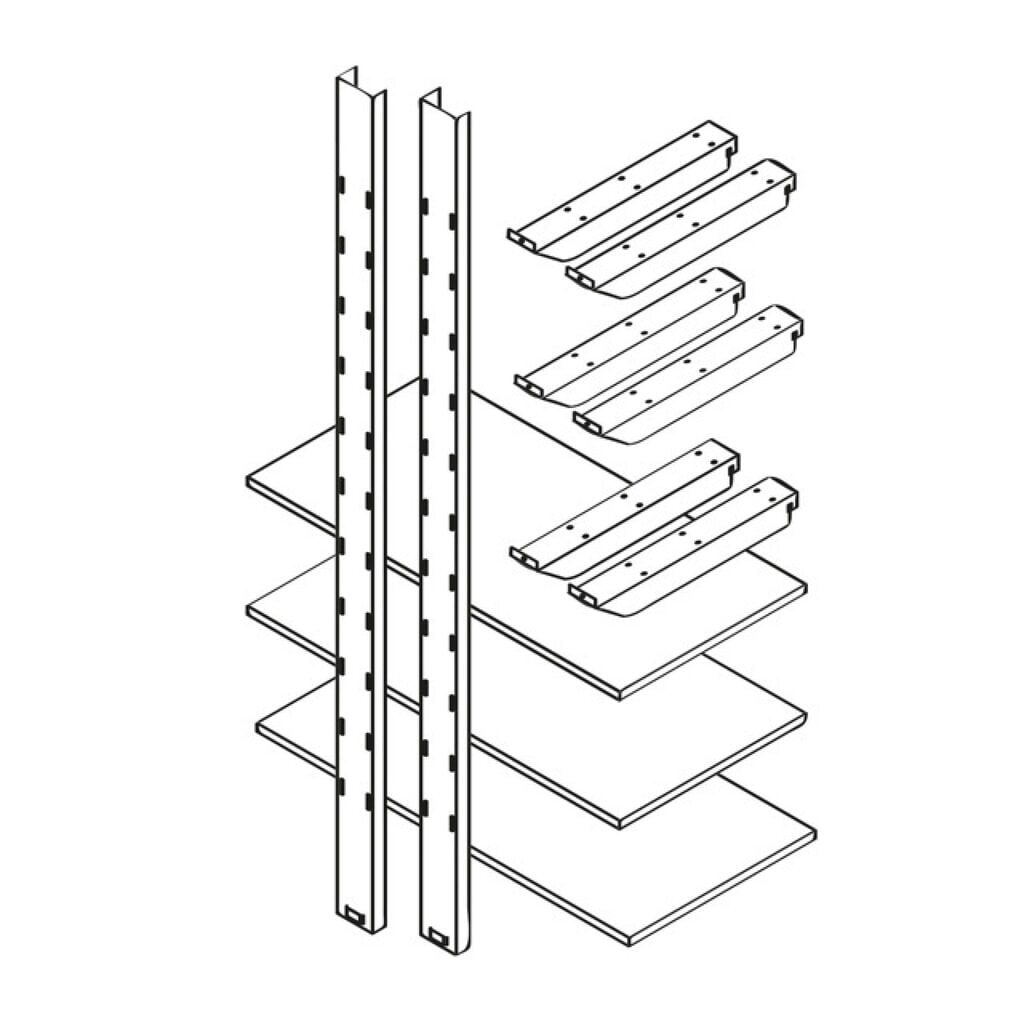 Illustration du produit: Rayonnage de stockage 1 000 - 3 niveaux, pour conteneurs de matériel XL + XXL, 3 niveaux, 2 colonnes de rayonnage, 6 bras porteurs en tôle d'acier galvanisée, 3 tablettes en bois 1 000 x 500 mm