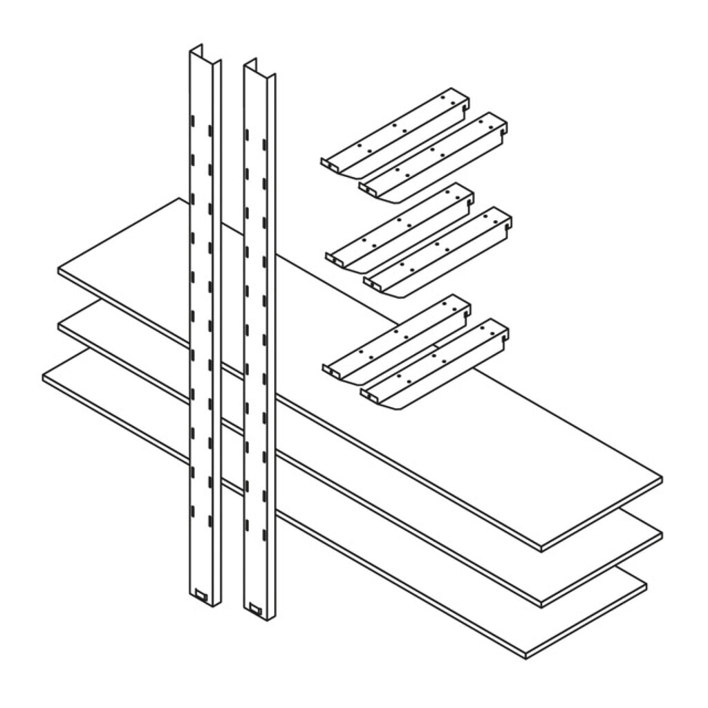 Rayonnage de stockage 2 000 - 3 niveaux, pour conteneurs de matériel XL + XXL, 3 niveaux, 2 colonnes de rayonnage, 6 bras porteurs en tôle d'acier galvanisée, 3 tablettes en bois 2 000 x 500 mm Illustration du produit: Rayonnage de stockage 2 000 - 3 niveaux, pour conteneurs de matériel XL + XXL, 3 niveaux, 2 colonnes de rayonnage, 6 bras porteurs en tôle d'acier galvanisée, 3 tablettes en bois 2 000 x 500 mm