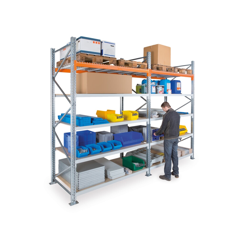 N° de l'image du produit 5 : Rayonnage hybride ManOrga, rayonnage grande portée et à palettes, module de base, HxlxP 4 500 x 1 825 x 1 100 mm