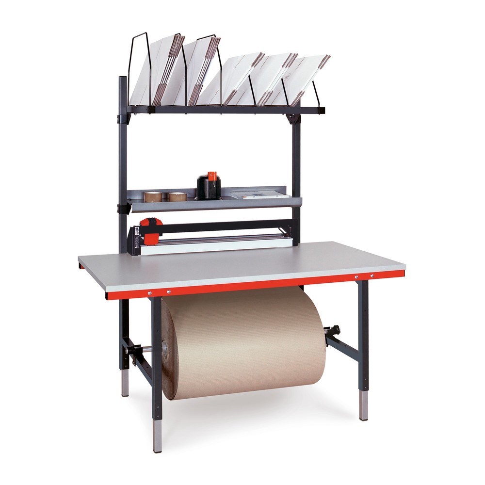 Illustration du produit: Rocholz Table d’emballage SYSTEM 2000 réglable manuellement en hauteur, pack complet avec dispositif de découpe, largeur de coupe 1 000 mm, H x l x P 690-960 x 1 600 x 800 mm