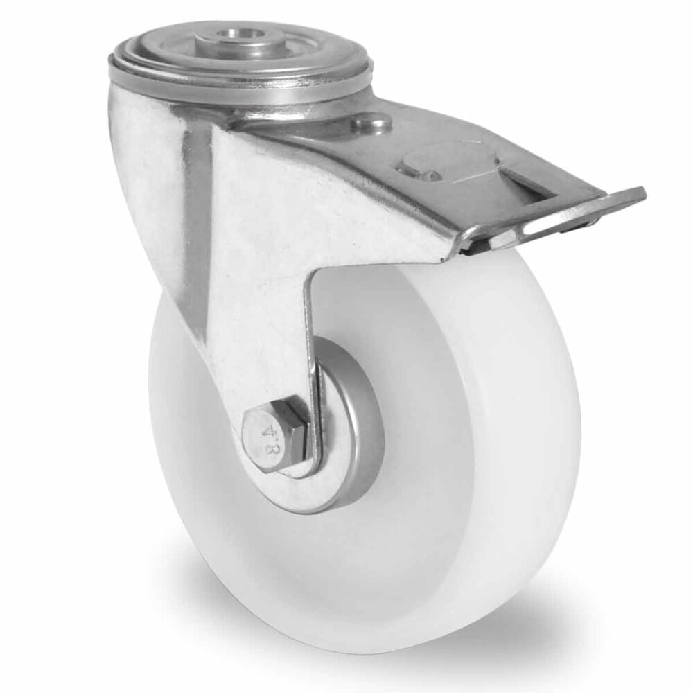 Illustration du produit: Roue directrice à trou dorsal avec blocage total ø 80 mm série P0P0 Palier à rouleaux
