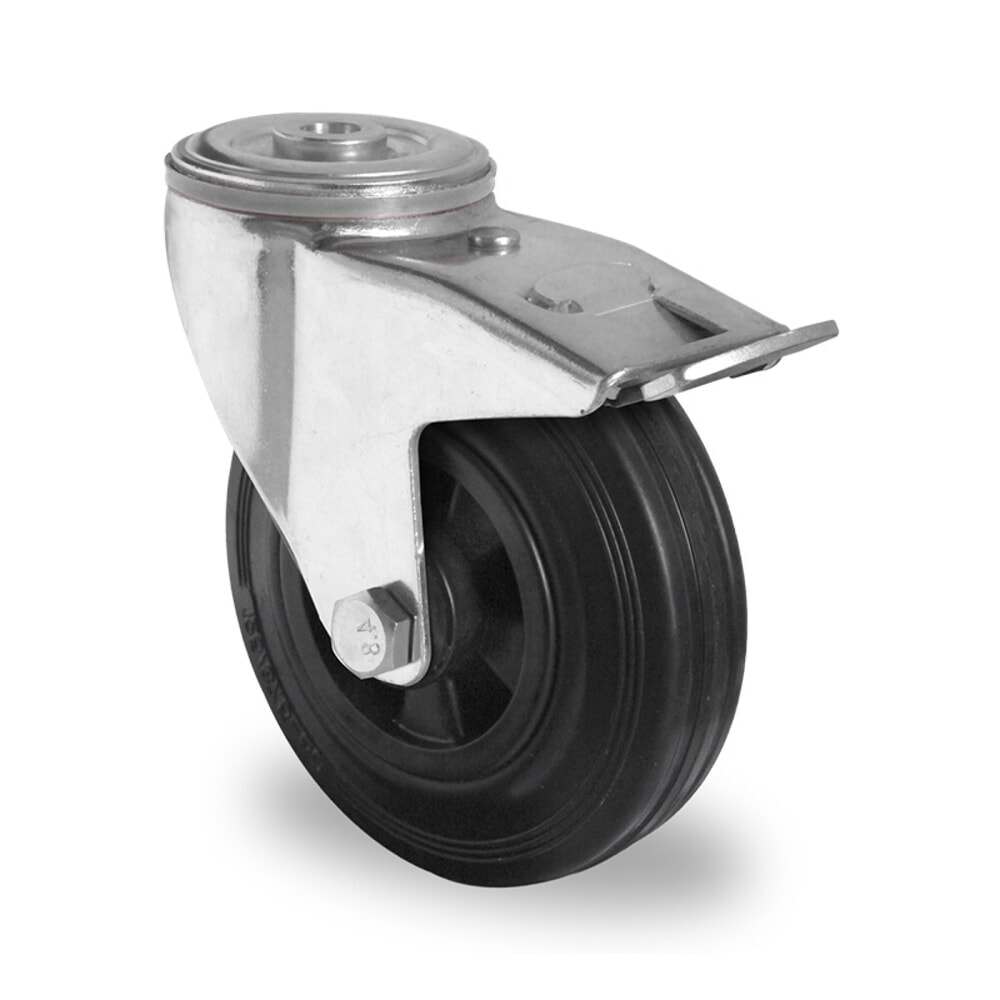 Illustration du produit: Roue directrice à trou dorsal avec blocage total ø 80 mm série P4S4 Palier à rouleaux