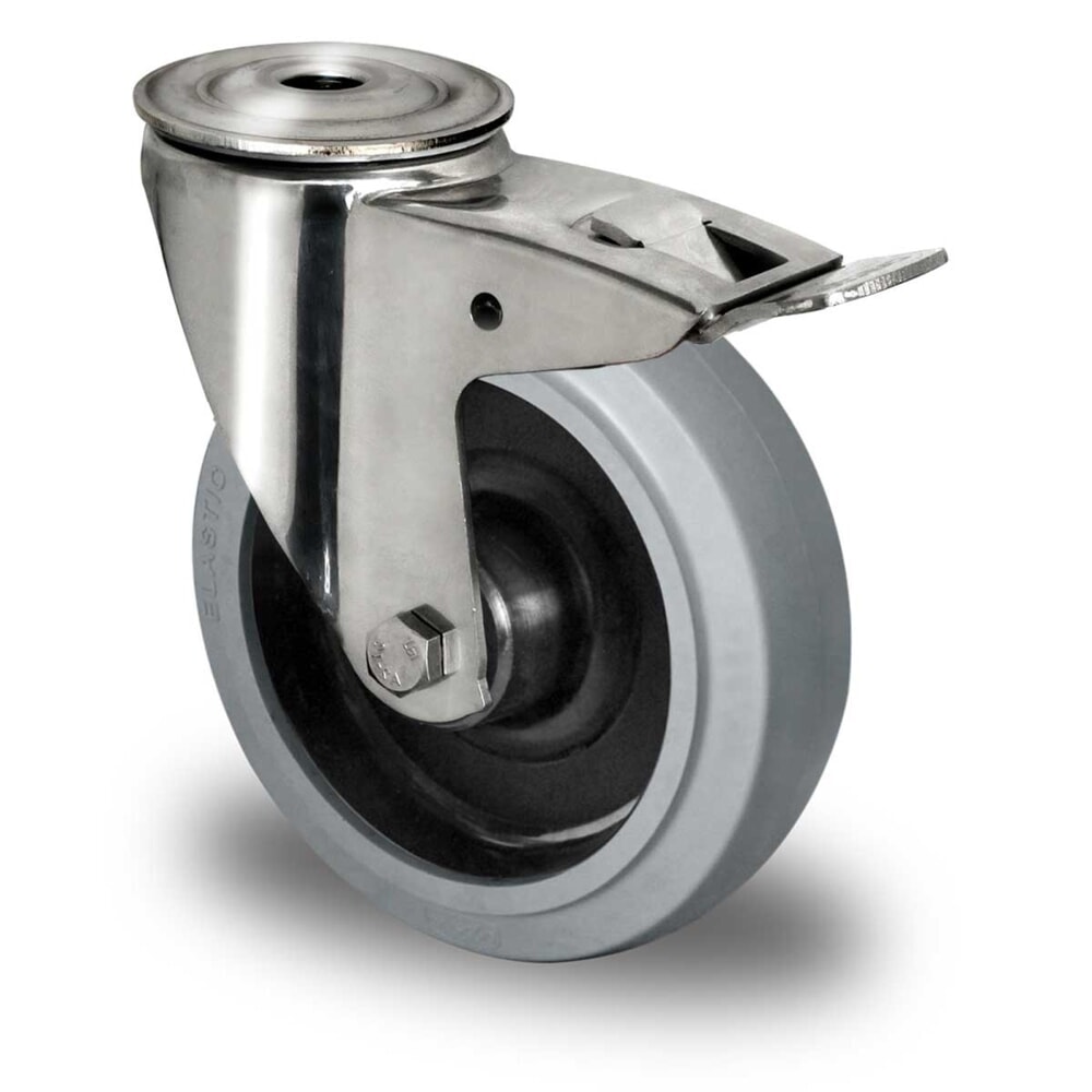 Illustration du produit: Roue directrice à trou dorsal avec blocage total ø 100 mm série R4E2 Palier à rouleaux en acier inoxydable
