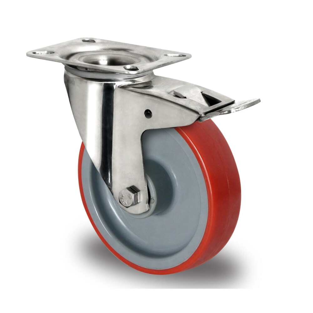 Illustration du produit: Roue directrice avec blocage total ø 80 mm série N2U6 Palier à rouleaux en acier inoxydable