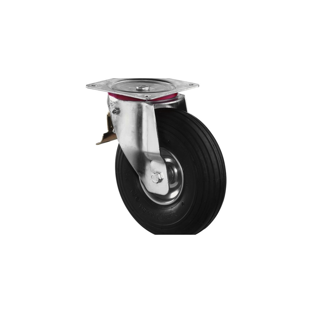 Illustration du produit: Roue gonflable roue directrice avec dispositif de blocage, profil rainuré, palier à rouleaux, Ø x largeur 200 x 50 mm, capacité de charge 75 kg
