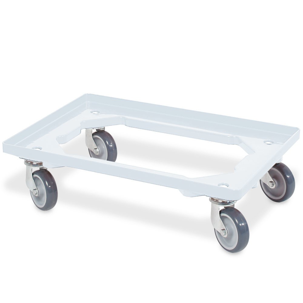 N° de l'image du produit 1 : Rouleau de transport pour Bacs empilables Euro 600x400 mm blanc, 4 roulettes pivotantes, roues en Caoutchouc gris