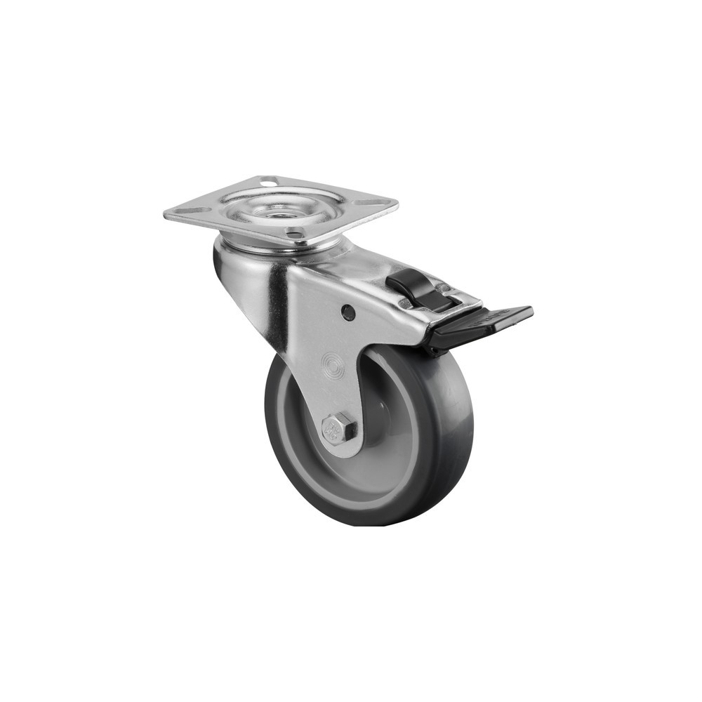 Illustration du produit: Roulette d'appareil en TPE, roue directrice avec dispositif de blocage, palier lisse, plaque, Ø x largeur 75 x 25 mm, capacité de charge 60 kg
