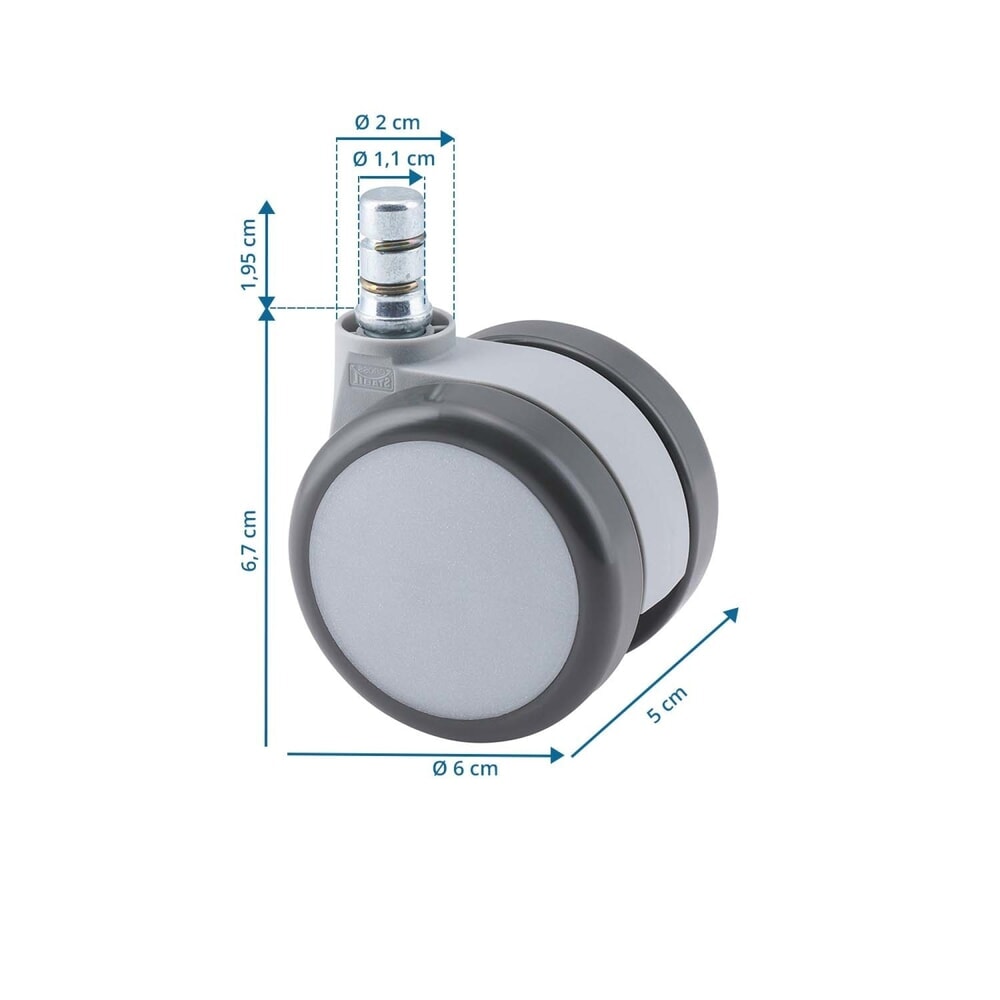 N° de l'image du produit 5 : 5x roulettes pour sols durs hjh OFFICE ROLO MOVE 60 No Noise 11mm / 60mm (lot de 5) roulettes de chaise de bureau, blanc/gris