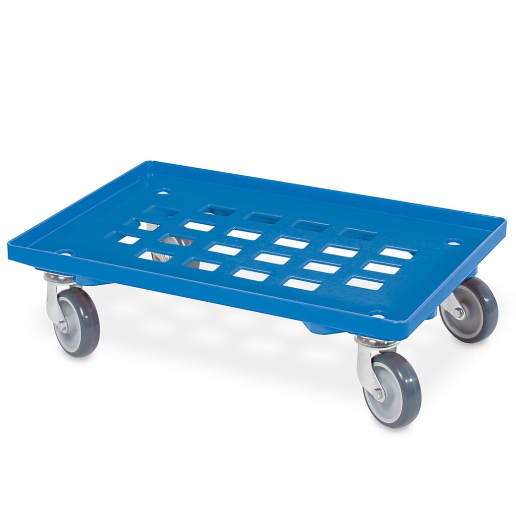 Rouleur de transport pour bacs Euro 600 x 400 mm, avec plateau grillagé, capacité de charge 250 kg, bleu Illustration du produit: Rouleur de transport pour bacs Euro 600 x 400 mm, avec plateau grillagé, capacité de charge 250 kg, bleu