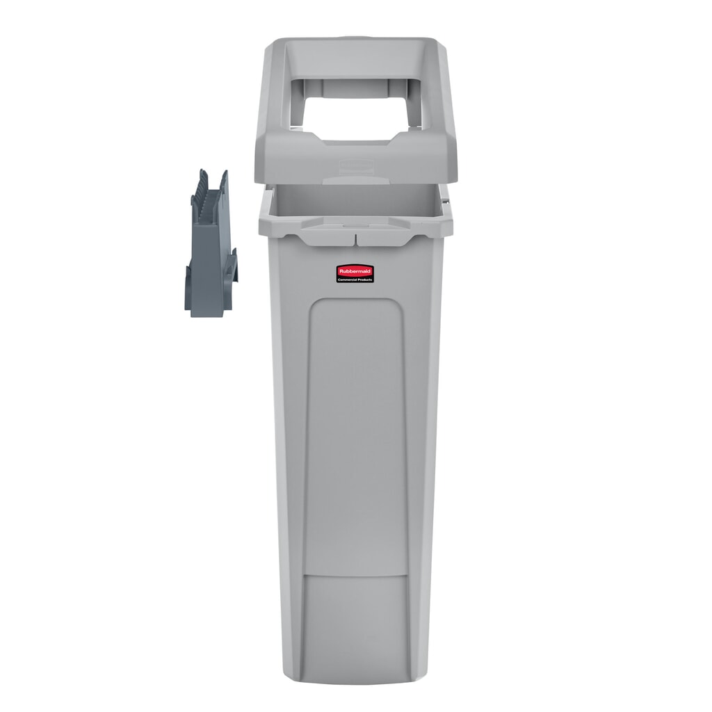 Rubbermaid® Kit de démarrage pour station de recyclage Slim Jim, avec collecteur de matériaux de 87 litres, avec couvercle ouvert, avec raccord emboîtable Illustration du produit: Rubbermaid® Kit de démarrage pour station de recyclage Slim Jim, avec collecteur de matériaux de 87 litres, avec couvercle ouvert, avec raccord emboîtable