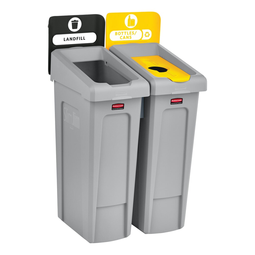 Rubbermaid® Kit de démarrage pour station de recyclage Slim Jim, avec collecteur de matériaux de 87 litres, avec couvercle ouvert, avec raccord emboîtable N° de l'image du produit 3 : Rubbermaid® Kit de démarrage pour station de recyclage Slim Jim, avec collecteur de matériaux de 87 litres, avec couvercle ouvert, avec raccord emboîtable