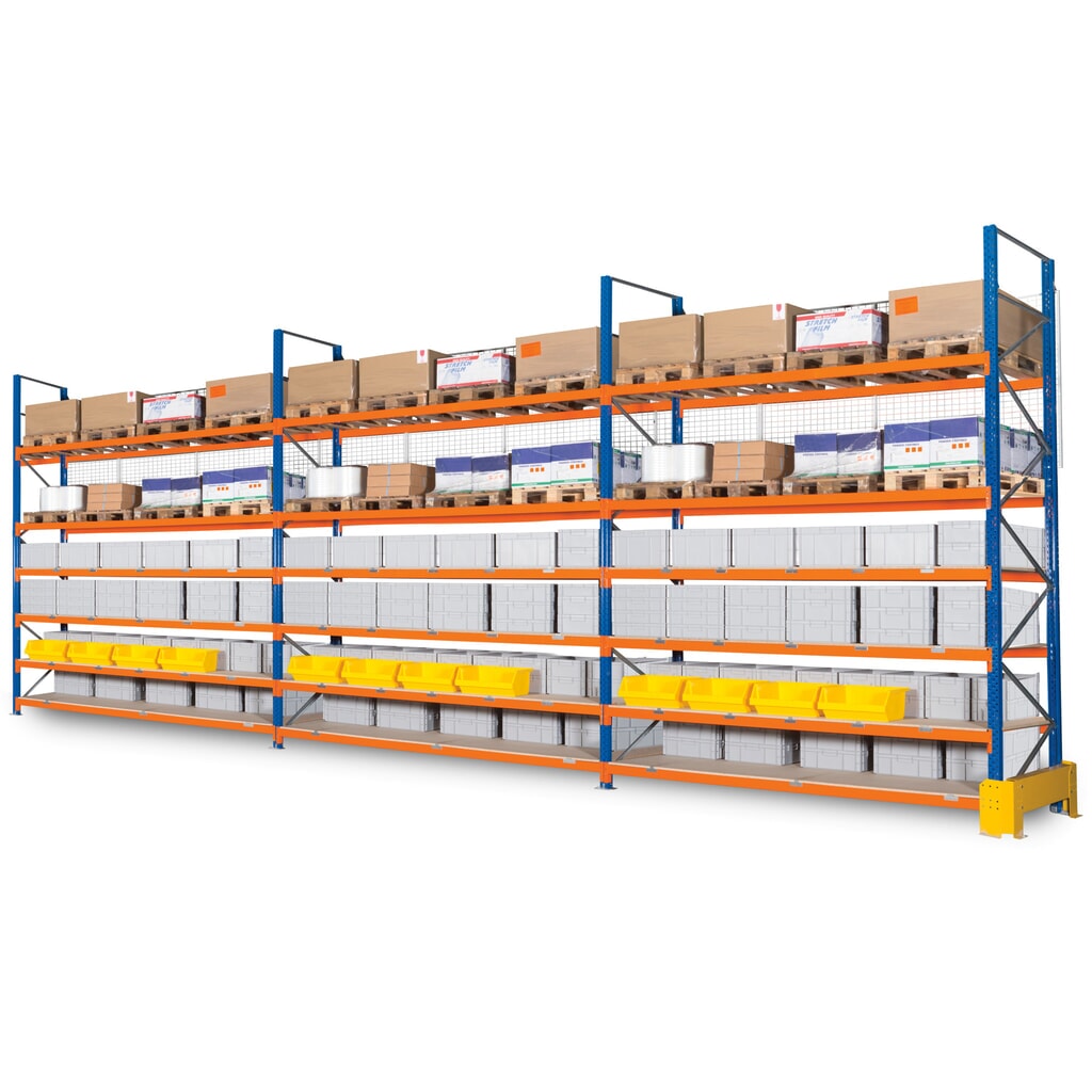 Illustration du produit: Paroi arrière grillagée pour kit complet de rayonnage grande portée et à palettes XXL ManOrga, Hxl 2 000 x 11 400 mm