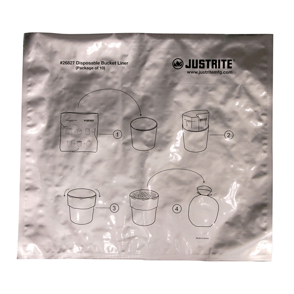 Sacs poubelle pour cendrier sur pied de sécurité Justrite®, revêtement alu, paquet de 10 N° de l'image du produit 2 : Sacs poubelle pour cendrier sur pied de sécurité Justrite®, revêtement alu, paquet de 10
