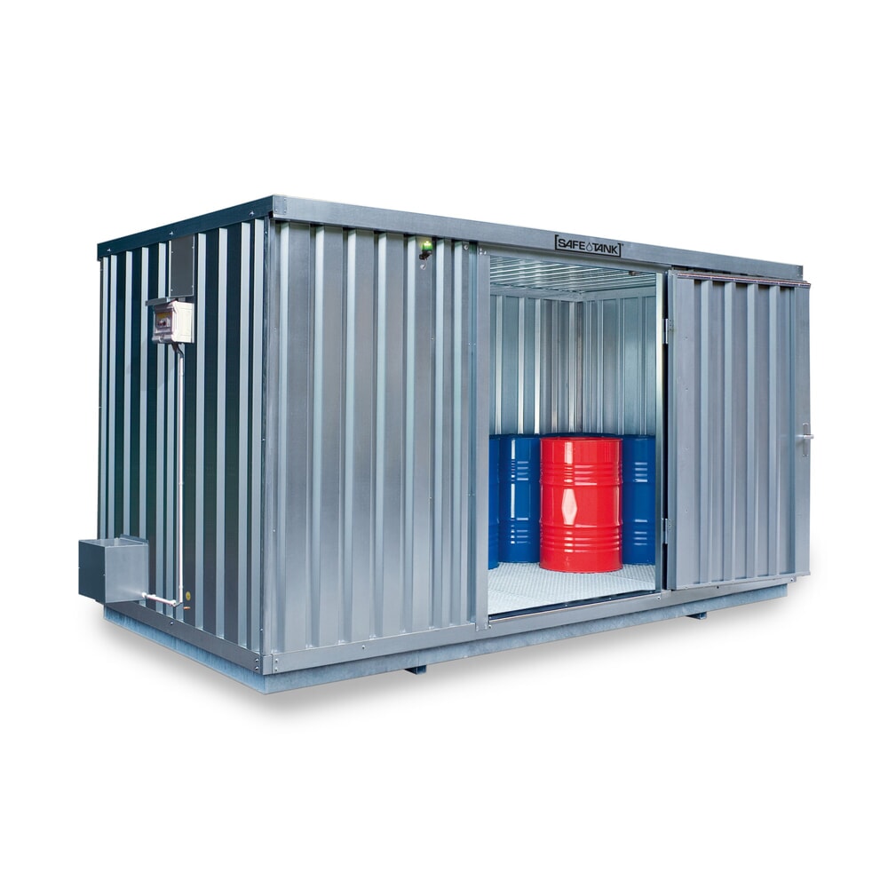 N° de l'image du produit 1 : Conteneur pour substances dangereuses SAFE Tank 1350 ECO, à haut rendement énergétique grâce à la commande du ventilateur en fonction des besoins, dimensions extérieures 4 350x2 170x2 300 mm, porte à un battant, au milieu du côté court,