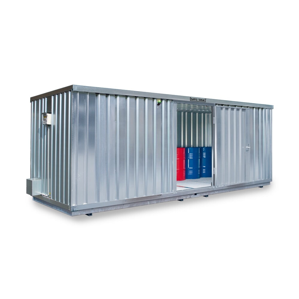 Illustration du produit: Conteneur pour substances dangereuses SAFE Tank 5000 ECO, à haut rendement énergétique grâce à la commande du ventilateur en fonction des besoins, dimensions extérieures 5 380x6 520x2 300 mm, porte à doubles battants, au centre du module,