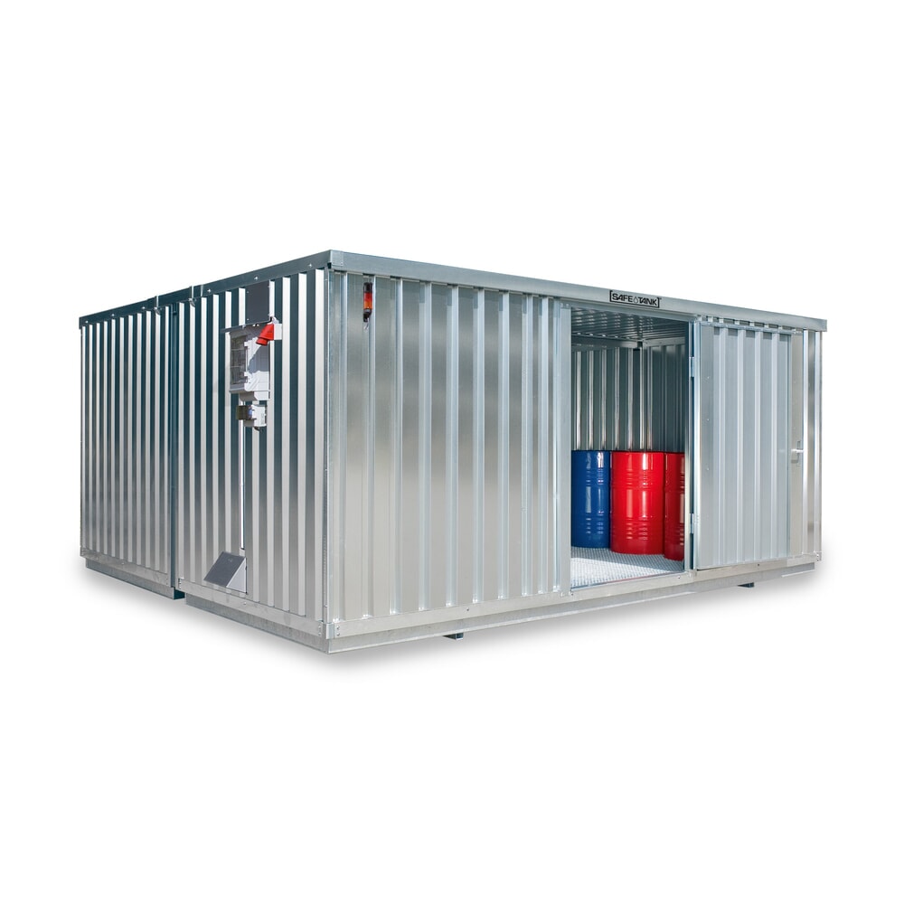 Illustration du produit: Conteneur pour substances dangereuses SAFE Tank 1900 CONTROL, dispositif antidéflagrant automatisé pour une efficacité énergétique et une sécurité maximales, dimensions extérieures 3 350x4 340x2 310 mm, porte à un battant, au centre du côté