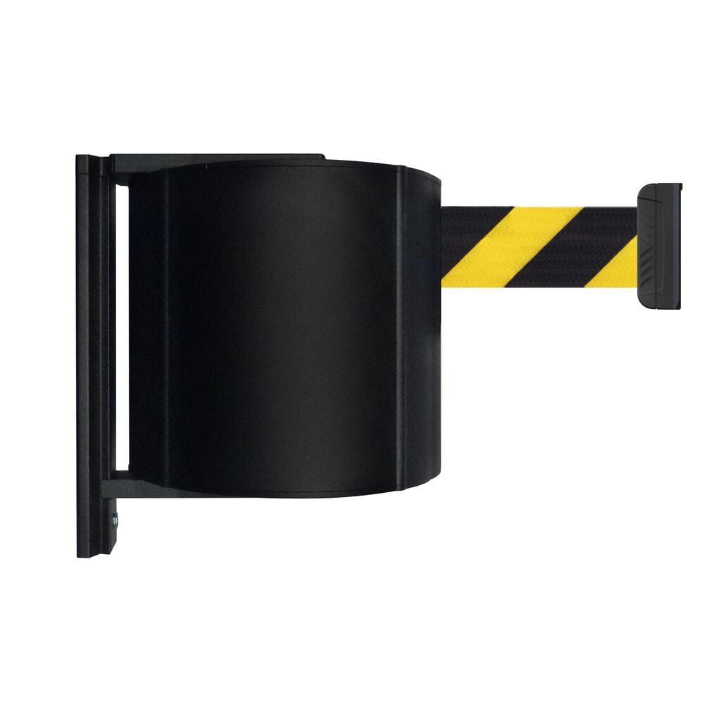 Illustration du produit: Sangle murale de délimitation XXL à accrocher, longueur 10 m, strié en diagonale noir/jaune