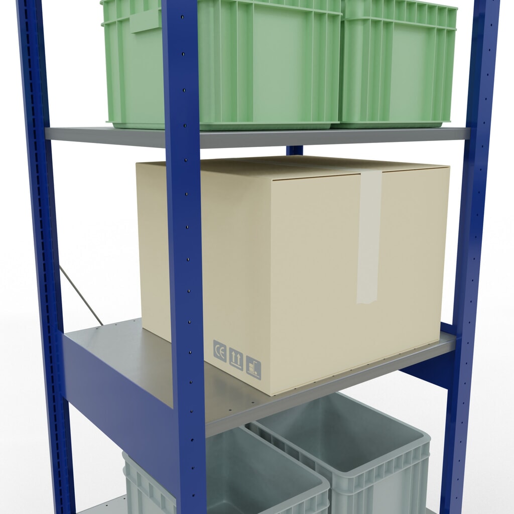N° de l'image du produit 4 : SCHULTE Rayonnage à tablettes, bleu gentiane / galvanisé, charge par tablette 150 kg, HxlxP 2 500 x 810 x 636 mm