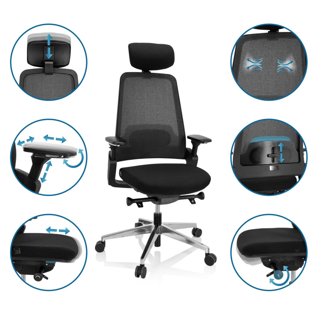 N° de l'image du produit 3 : Chaise de bureau / chaise pivotante hjh OFFICE BRACIO tissu, noir