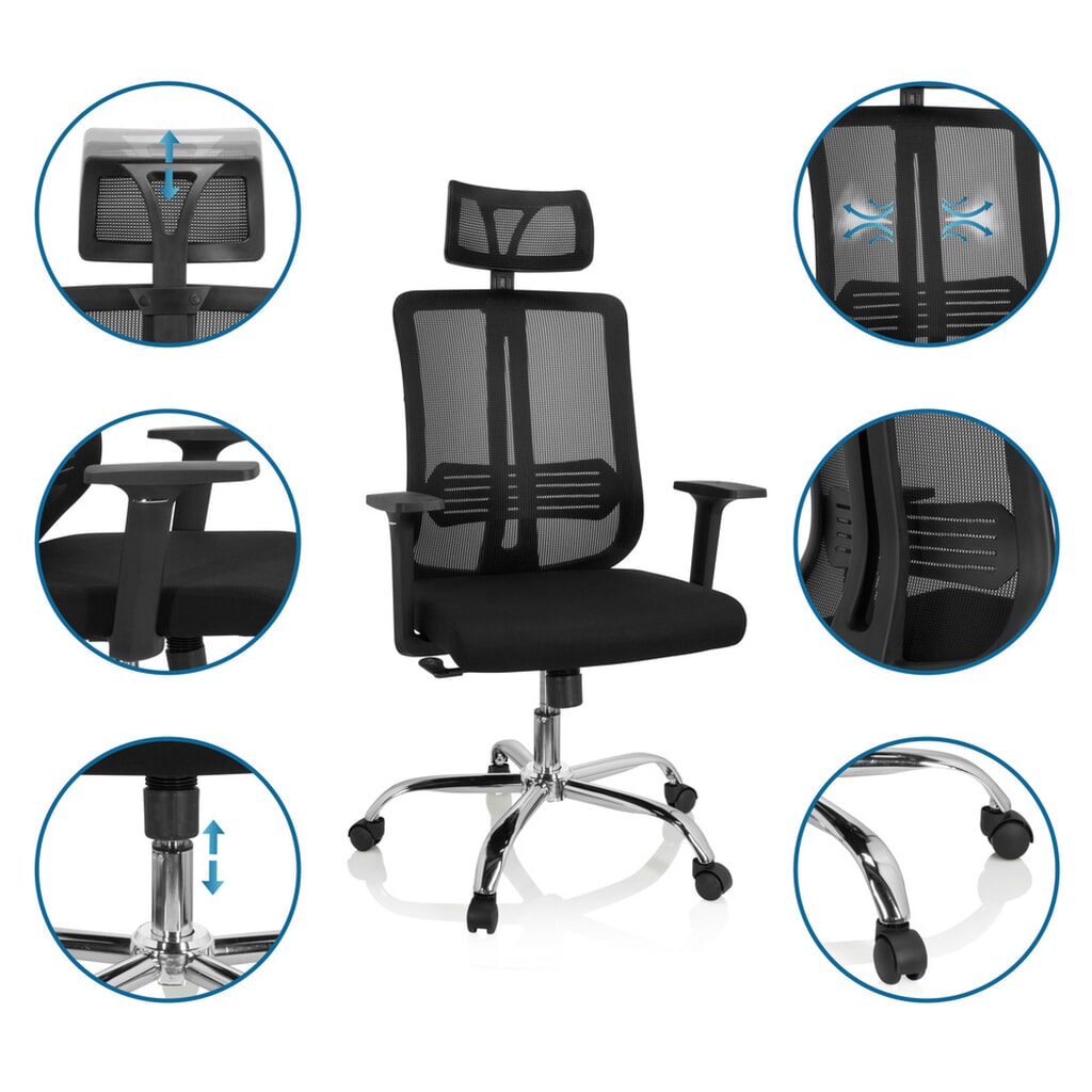 N° de l'image du produit 3 : Chaise de bureau / chaise pivotante hjh OFFICE ZH 200 maille, noir
