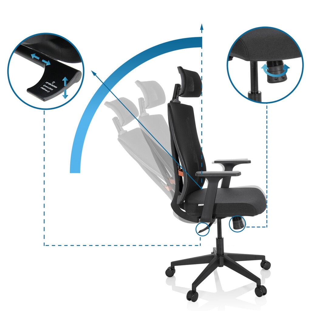Siège de bureau / siège pivotant hjh OFFICE KODIAK tissu/maille, noir N° de l'image du produit 10 : Siège de bureau / siège pivotant hjh OFFICE KODIAK tissu/maille, noir