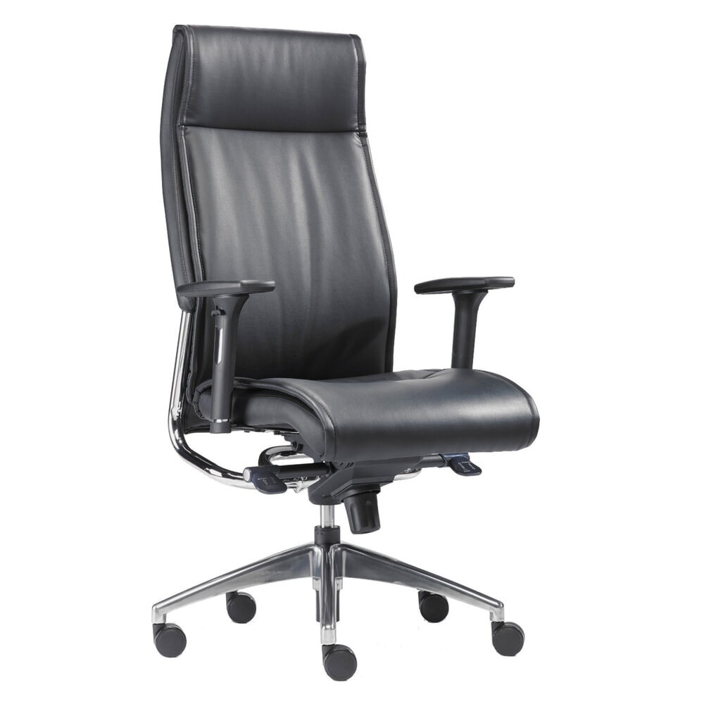 Illustration du produit: Chaise de bureau SITWELL STEIFENSAND design Big Boss pour charge lourde, assise en cuir avec éléments chromés