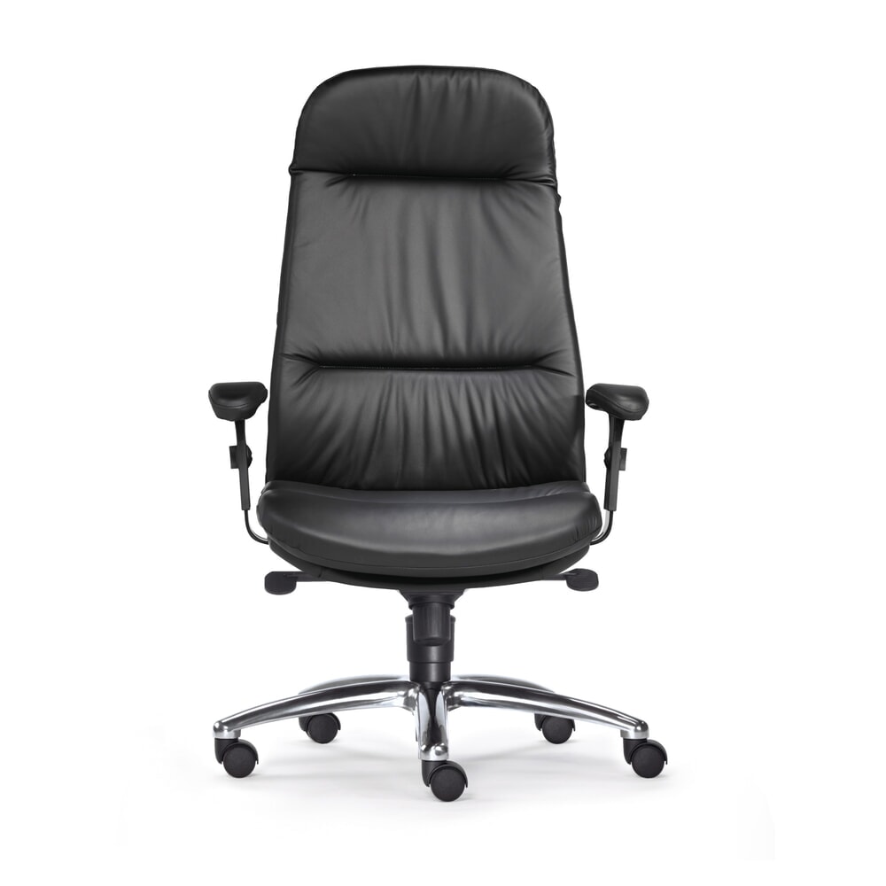 Illustration du produit: Chaise de bureau charge lourde SITWELL STEIFENSAND Top, coussin de dossier extra haut, piètement en croix en aluminium brillant, assise en cuir
