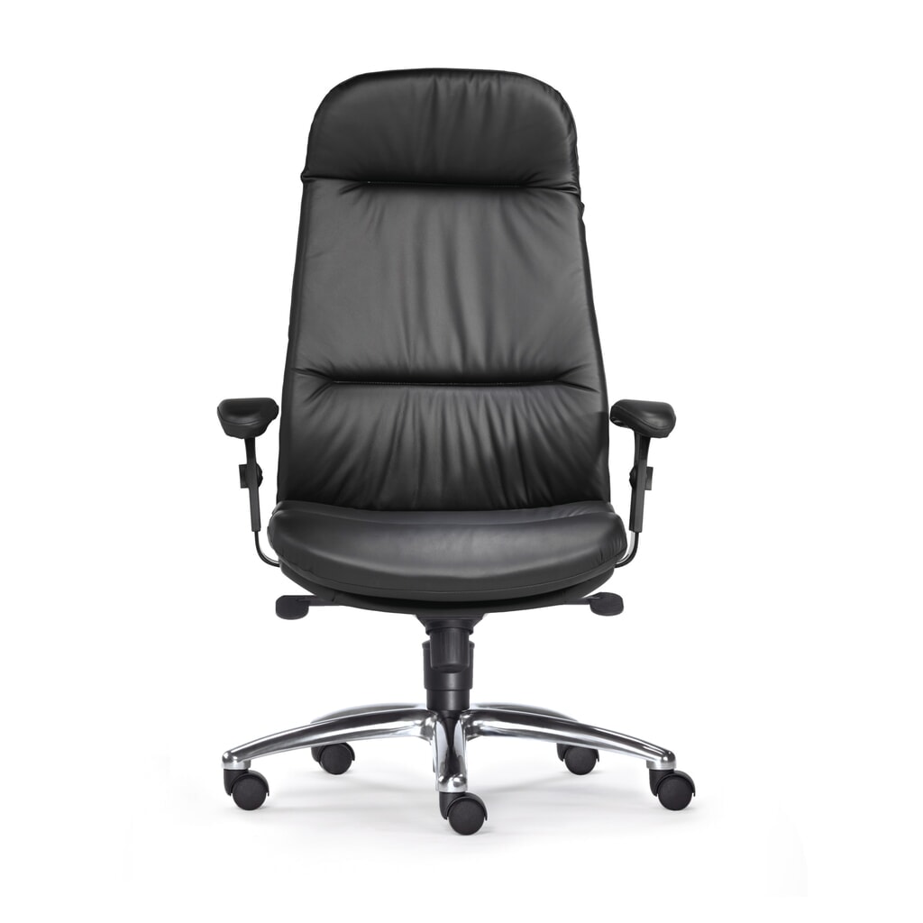Chaise de bureau charge lourde SITWELL STEIFENSAND Top, coussin de dossier extra haut, piètement en croix en aluminium brillant, assise en cuir Illustration du produit: Chaise de bureau charge lourde SITWELL STEIFENSAND Top, coussin de dossier extra haut, piètement en croix en aluminium brillant, assise en cuir