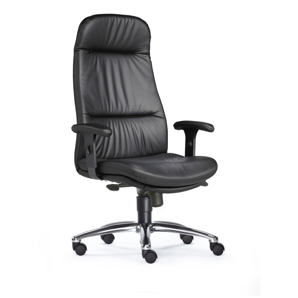 Chaise de bureau charge lourde SITWELL STEIFENSAND Top, coussin de dossier extra haut, piètement en croix en aluminium brillant, assise en cuir N° de l'image du produit 2 : Chaise de bureau charge lourde SITWELL STEIFENSAND Top, coussin de dossier extra haut, piètement en croix en aluminium brillant, assise en cuir