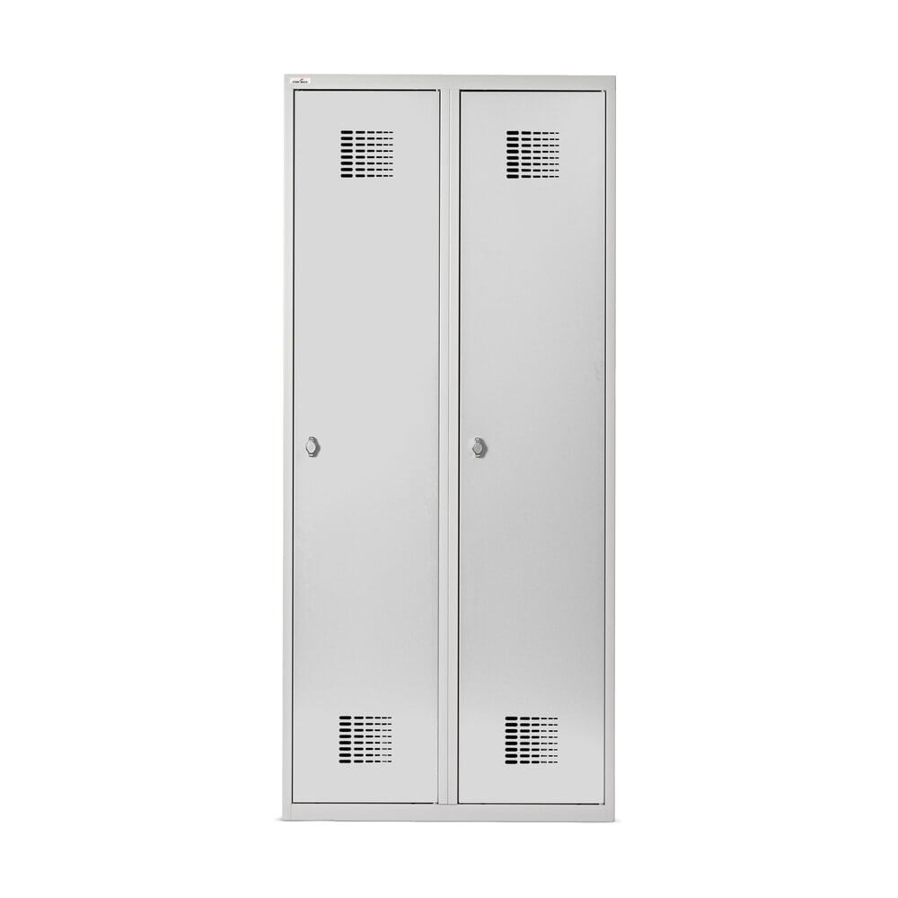 N° de l'image du produit 8 : Casier double au sol Steinbock®, 2 compartiments, paroi de séparation centrale, fermeture à pêne tournant, HxlxP 1 800 x 800 x 500 mm, gris clair / gris clair