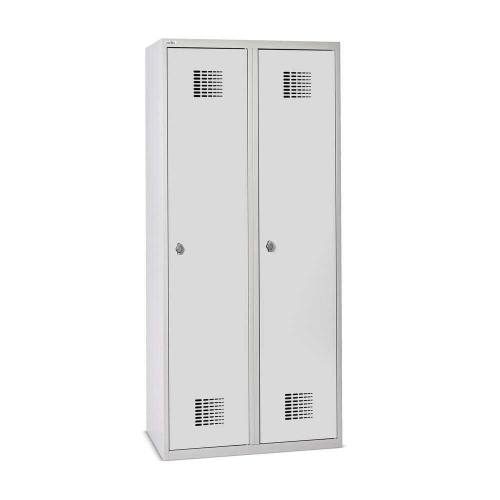 Illustration du produit: Casier double au sol Steinbock®, 2 compartiments, paroi de séparation centrale, fermeture à pêne tournant, HxlxP 1 800 x 800 x 500 mm, gris clair / gris clair