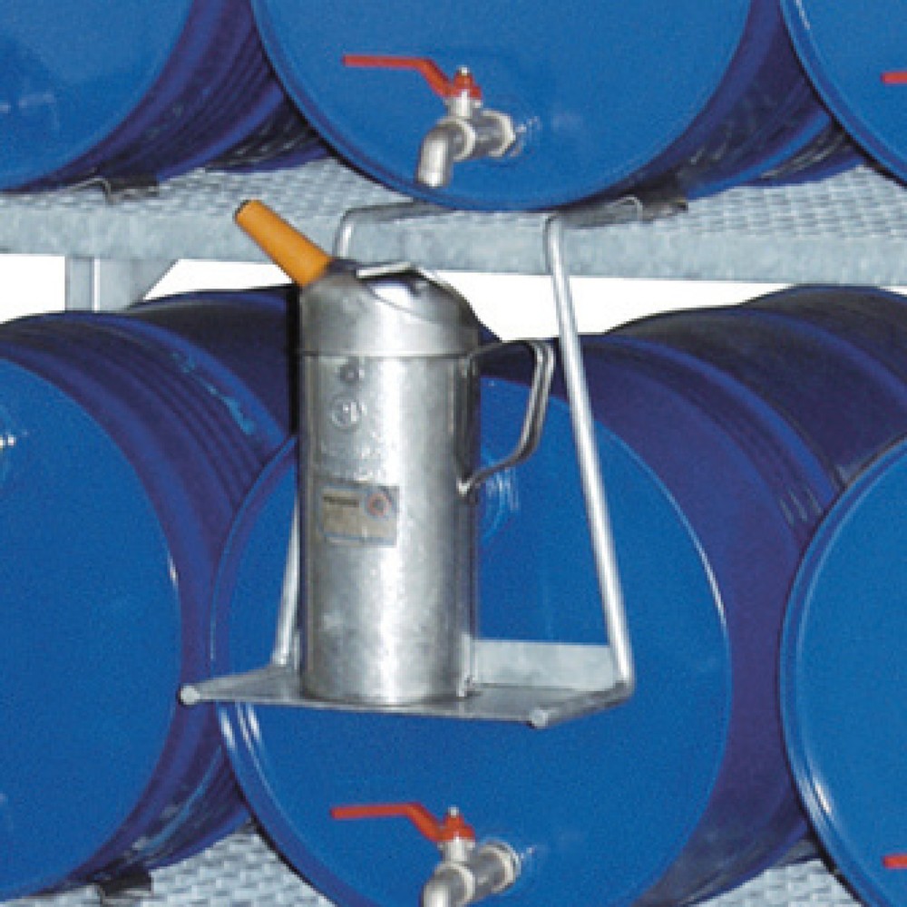 Illustration du produit: Support de bidon pour rayonnage à fûts CEMO et bâtis empilables avec bac collecteur en PRV, l x P 230 x 100 mm, galvanisé