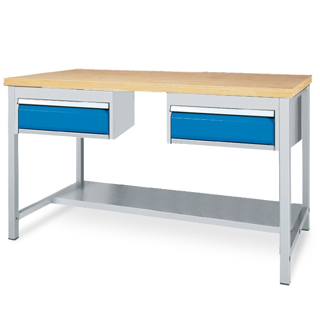 Table d’établi avec tablette de rangement + 2 tiroirs Bedrunka+Hirth, capacité de charge de 200 kg, H x l x P 859 x 1 500 x 750 mm Illustration du produit: Table d’établi avec tablette de rangement + 2 tiroirs Bedrunka+Hirth, capacité de charge de 200 kg, H x l x P 859 x 1 500 x 750 mm