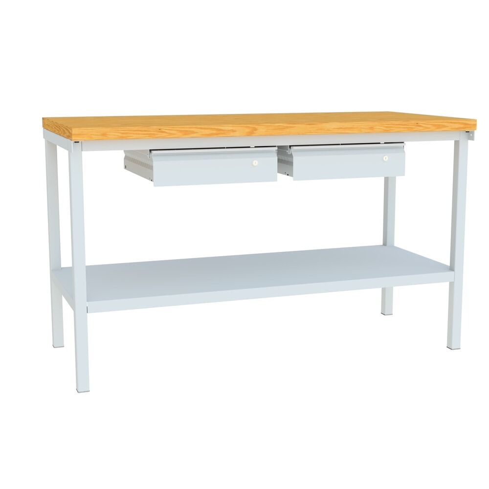 N° de l'image du produit 4 : Table d’établi PAVOY avec 2 tiroirs + tablette, H x l x P 900 x 1 500 x 700 mm, gris clair, gris clair