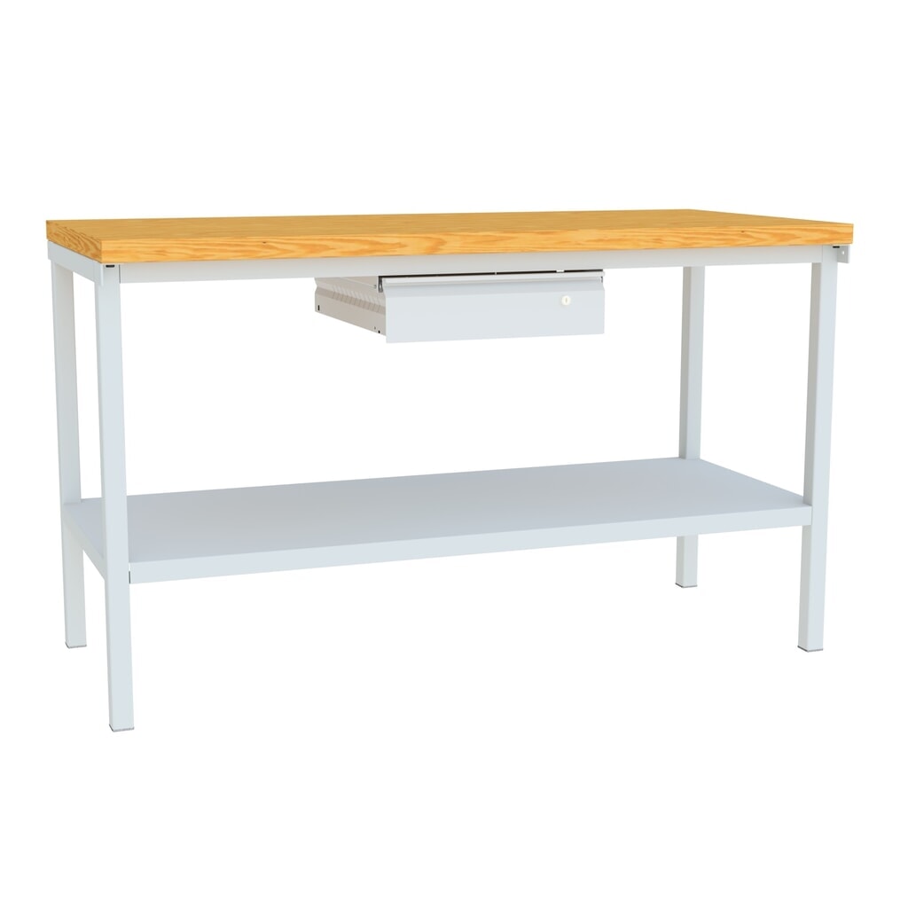 N° de l'image du produit 4 : Table d’établi PAVOY avec tiroirs + tablette, H x l x P 900 x 1 500 x 700 mm, gris clair, gris clair