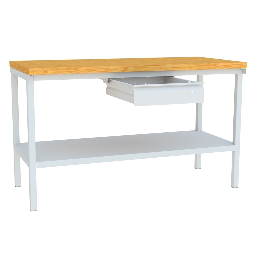 N° de l'image du produit 5 : Table d’établi PAVOY avec tiroirs + tablette, H x l x P 900 x 1 500 x 700 mm, gris clair, gris clair