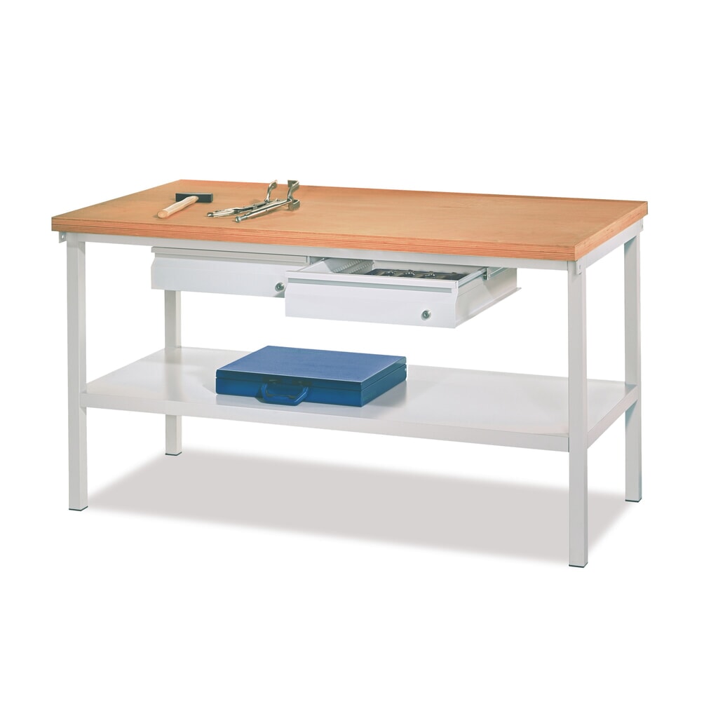 N° de l'image du produit 2 : Table d’établi PAVOY avec tiroirs + tablette, H x l x P 900 x 1 500 x 700 mm, gris anthracite, gris anthracite