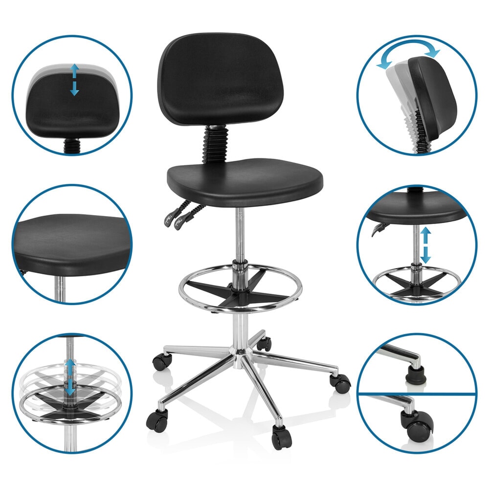N° de l'image du produit 10 : Tabouret / siège de travail ergonomique hjh OFFICE TOP WORK 24 I mousse rigide, noir