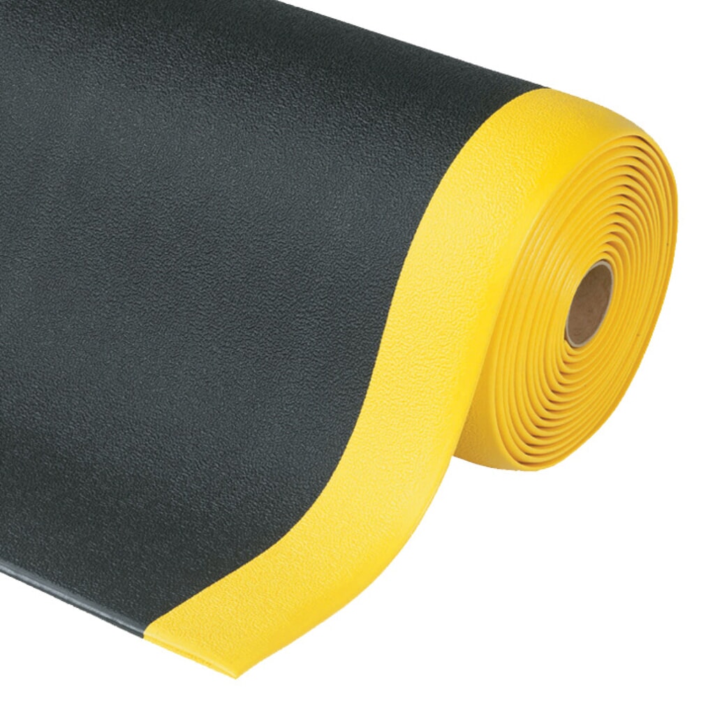 Tapis anti-fatigue, surface texturée, LxP 600 x 910 mm, noir/jaune N° de l'image du produit 1 : Tapis anti-fatigue, surface texturée, LxP 600 x 910 mm, noir/jaune