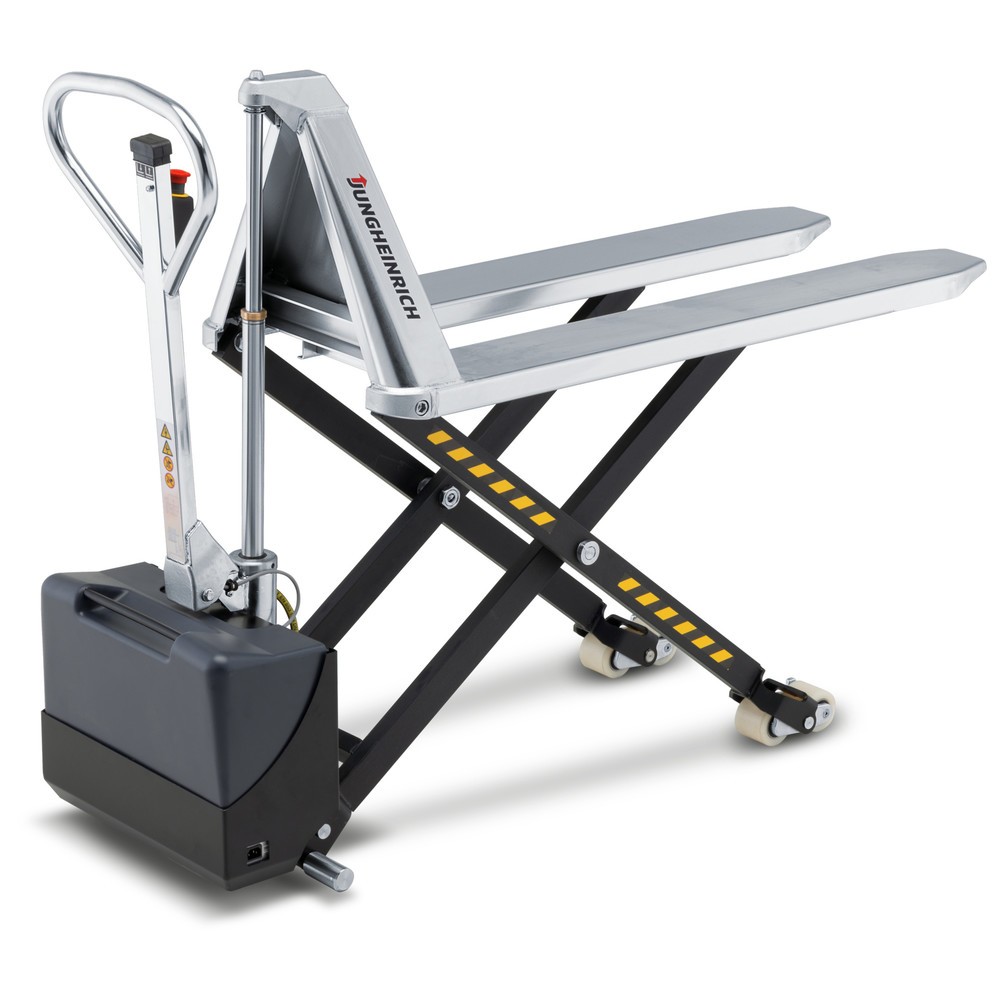 N° de l'image du produit 5 : Transpalette à ciseaux en acier inoxydable Jungheinrich AMX I15e, capacité de charge 1 500 kg, longueur des fourches 1 200 mm, nylon